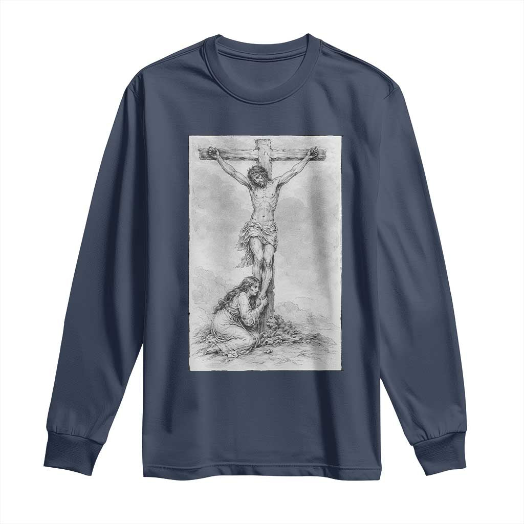 Jesus and St Mary Magdalene At The Cross Long Sleeve Shirt Vintage Catholic Lent
