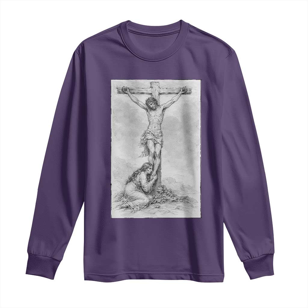 Jesus and St Mary Magdalene At The Cross Long Sleeve Shirt Vintage Catholic Lent