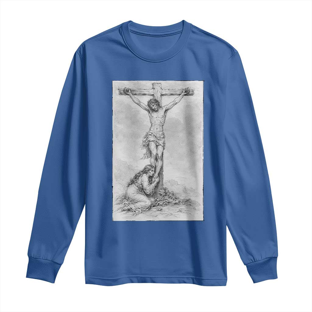 Jesus and St Mary Magdalene At The Cross Long Sleeve Shirt Vintage Catholic Lent