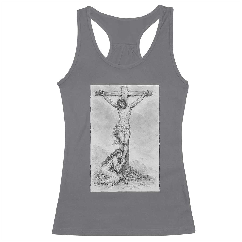 Jesus and St Mary Magdalene At The Cross Racerback Tank Top Vintage Catholic Lent