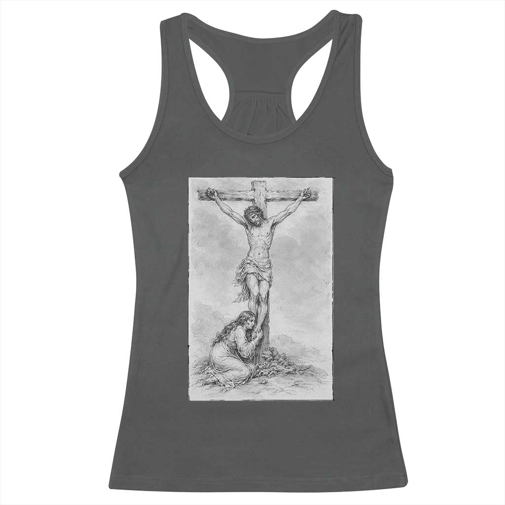 Jesus and St Mary Magdalene At The Cross Racerback Tank Top Vintage Catholic Lent