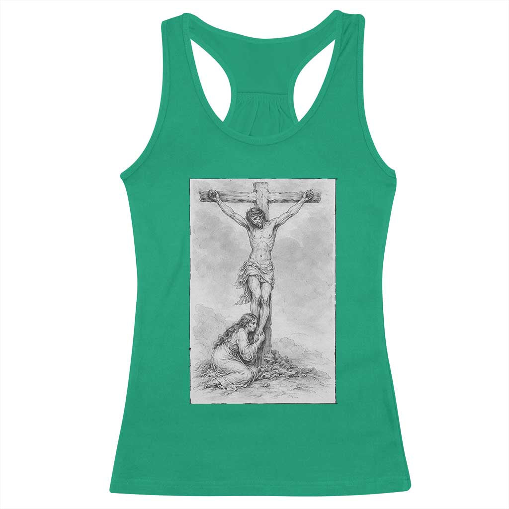 Jesus and St Mary Magdalene At The Cross Racerback Tank Top Vintage Catholic Lent