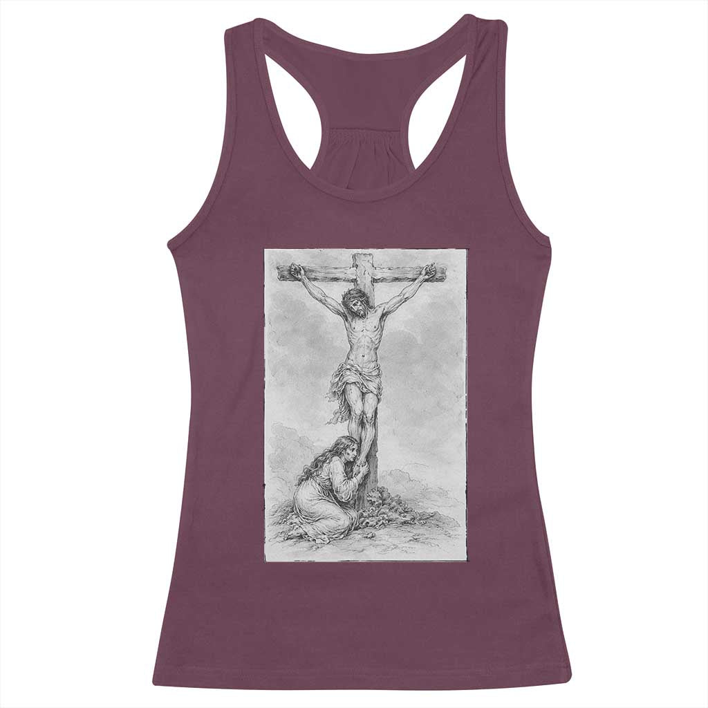 Jesus and St Mary Magdalene At The Cross Racerback Tank Top Vintage Catholic Lent