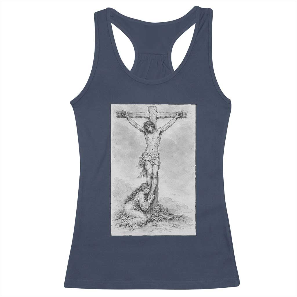 Jesus and St Mary Magdalene At The Cross Racerback Tank Top Vintage Catholic Lent