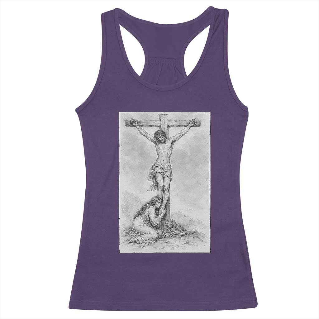 Jesus and St Mary Magdalene At The Cross Racerback Tank Top Vintage Catholic Lent