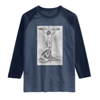 Jesus and St Mary Magdalene At The Cross Raglan Shirt Vintage Catholic Lent