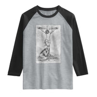 Jesus and St Mary Magdalene At The Cross Raglan Shirt Vintage Catholic Lent