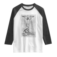 Jesus and St Mary Magdalene At The Cross Raglan Shirt Vintage Catholic Lent