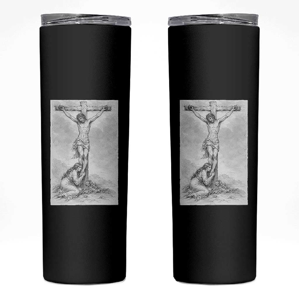 Jesus and St Mary Magdalene At The Cross Skinny Tumbler Vintage Catholic Lent