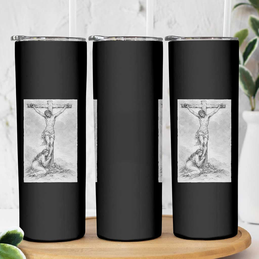 Jesus and St Mary Magdalene At The Cross Skinny Tumbler Vintage Catholic Lent