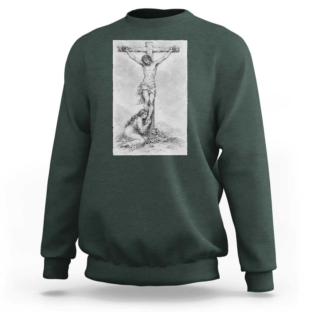 Jesus and St Mary Magdalene At The Cross Sweatshirt Vintage Catholic Lent