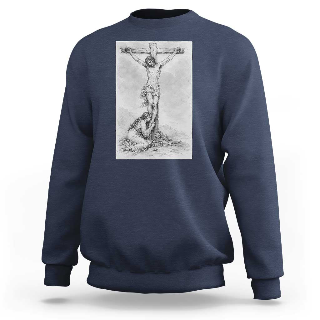 Jesus and St Mary Magdalene At The Cross Sweatshirt Vintage Catholic Lent