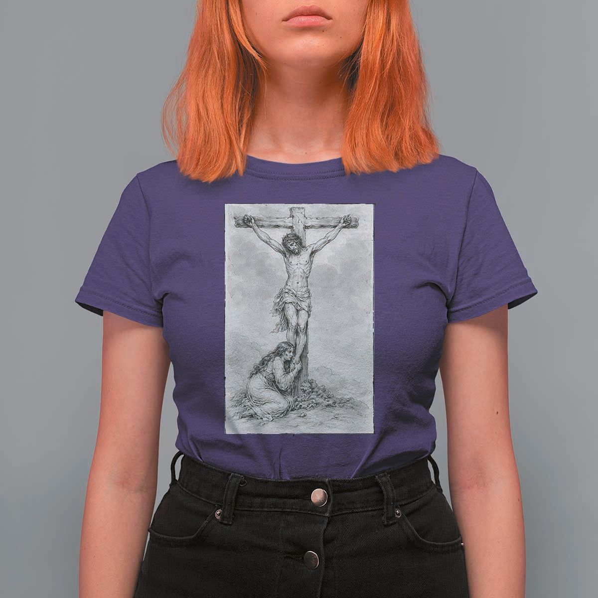 Jesus and St Mary Magdalene At The Cross T Shirt For Women Vintage Catholic Lent