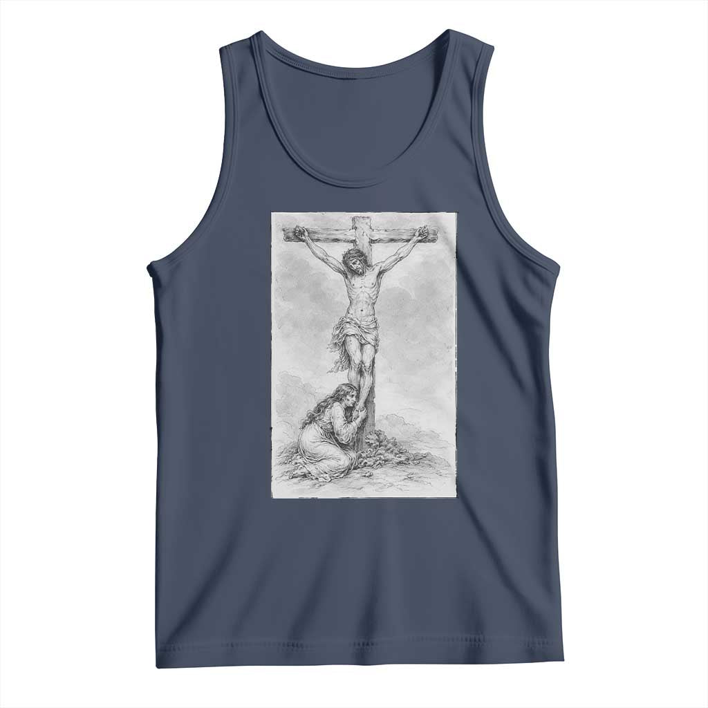Jesus and St Mary Magdalene At The Cross Tank Top Vintage Catholic Lent