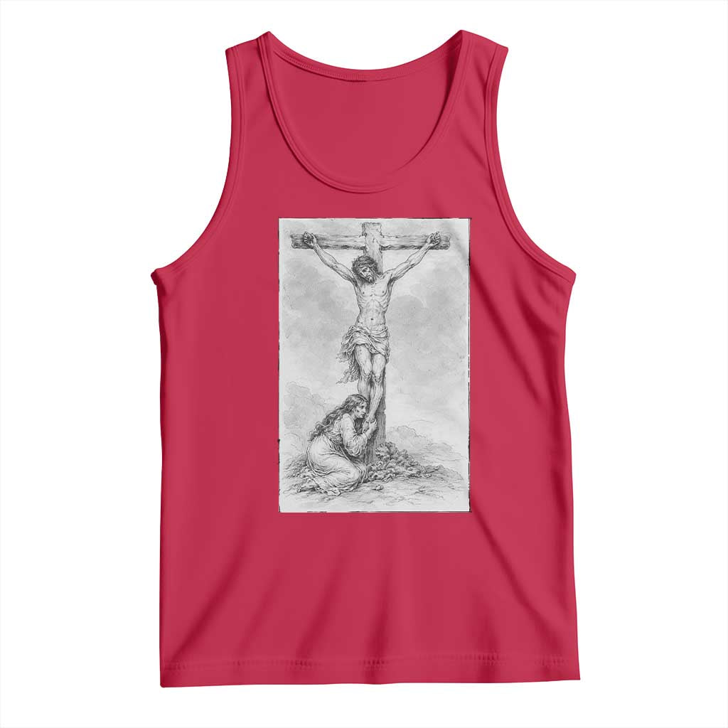 Jesus and St Mary Magdalene At The Cross Tank Top Vintage Catholic Lent