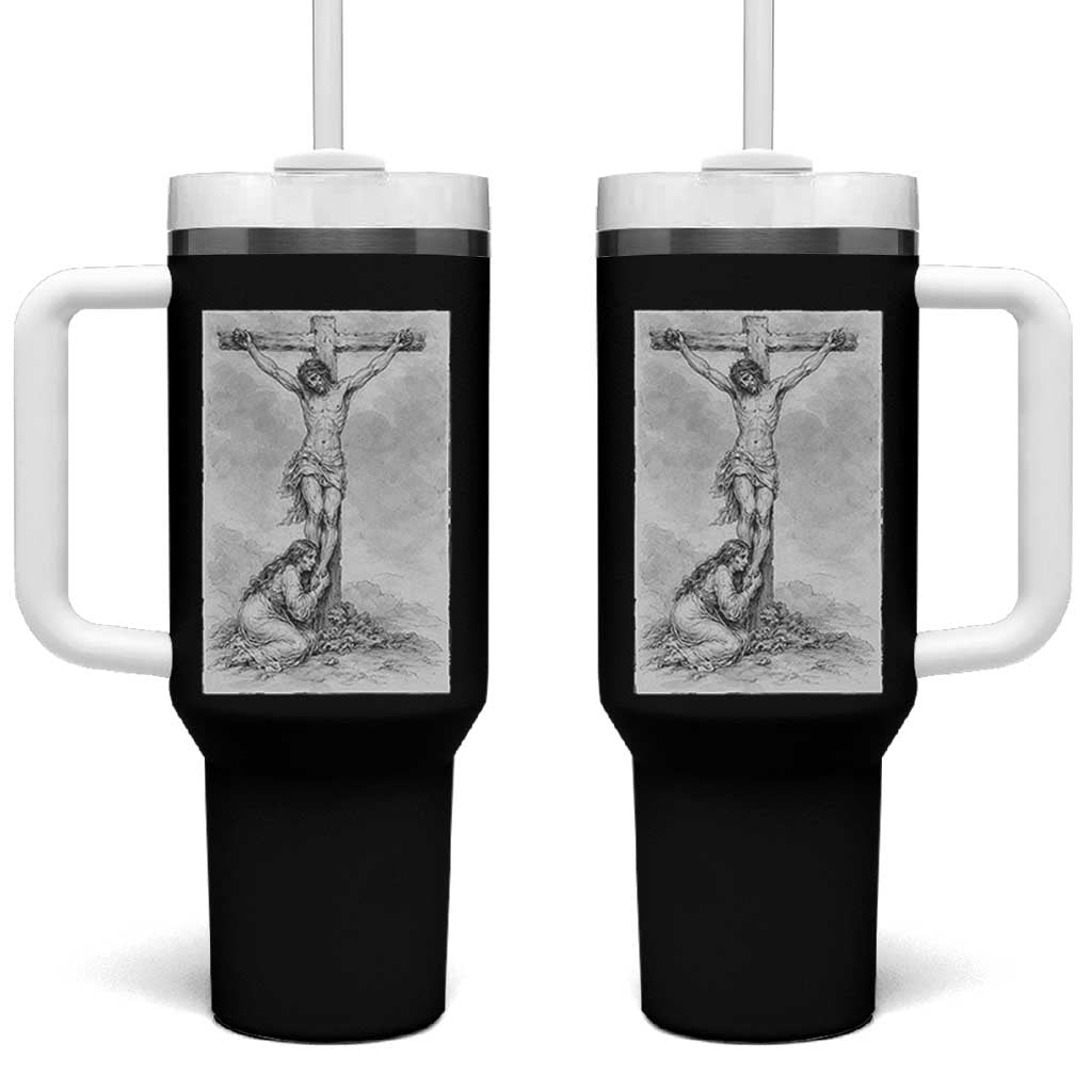Jesus and St Mary Magdalene At The Cross Tumbler With Handle Vintage Catholic Lent