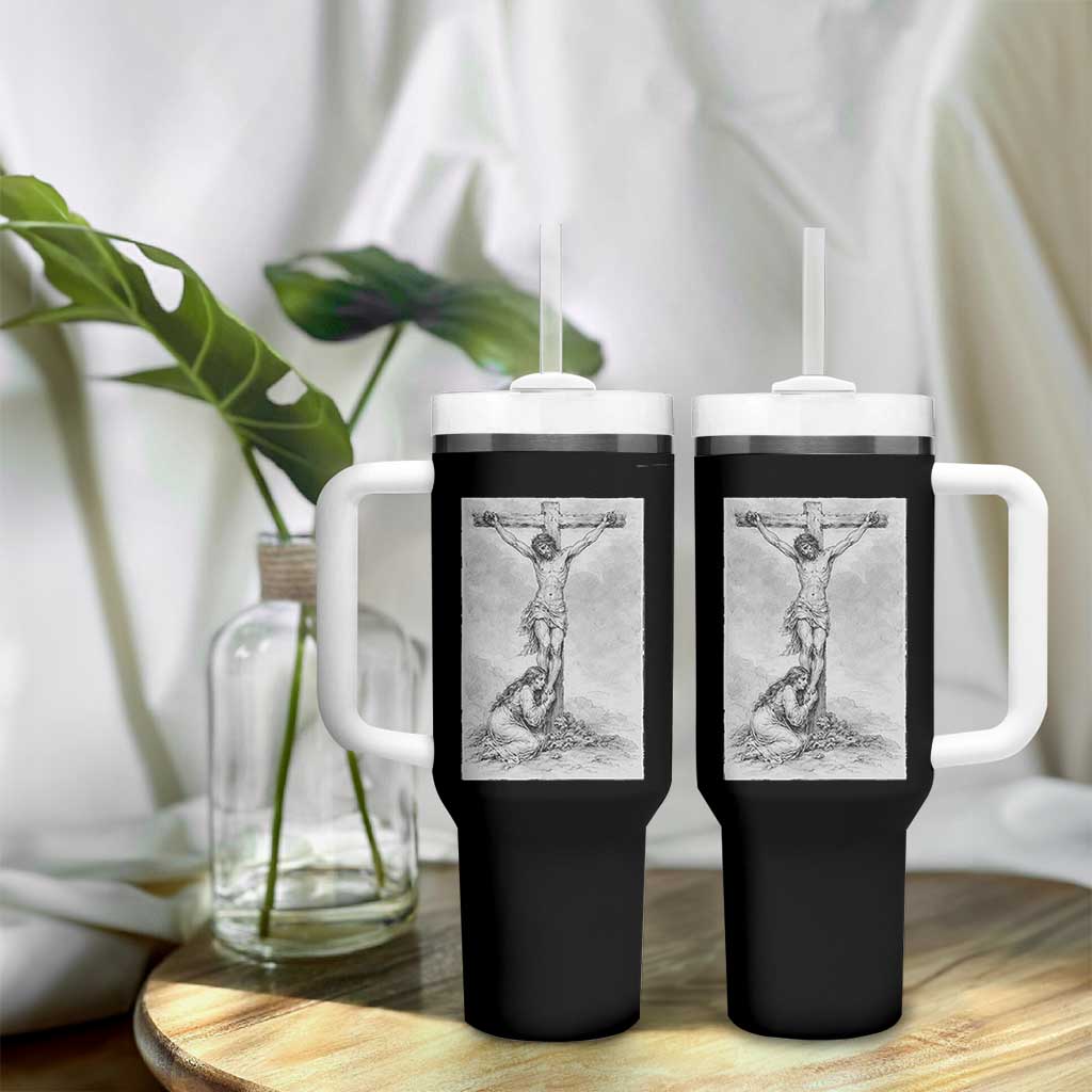 Jesus and St Mary Magdalene At The Cross Tumbler With Handle Vintage Catholic Lent