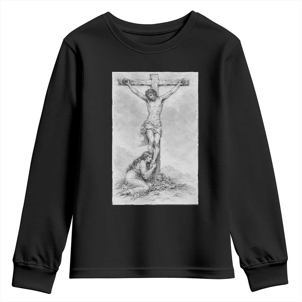 Jesus and St Mary Magdalene At The Cross Youth Sweatshirt Vintage Catholic Lent