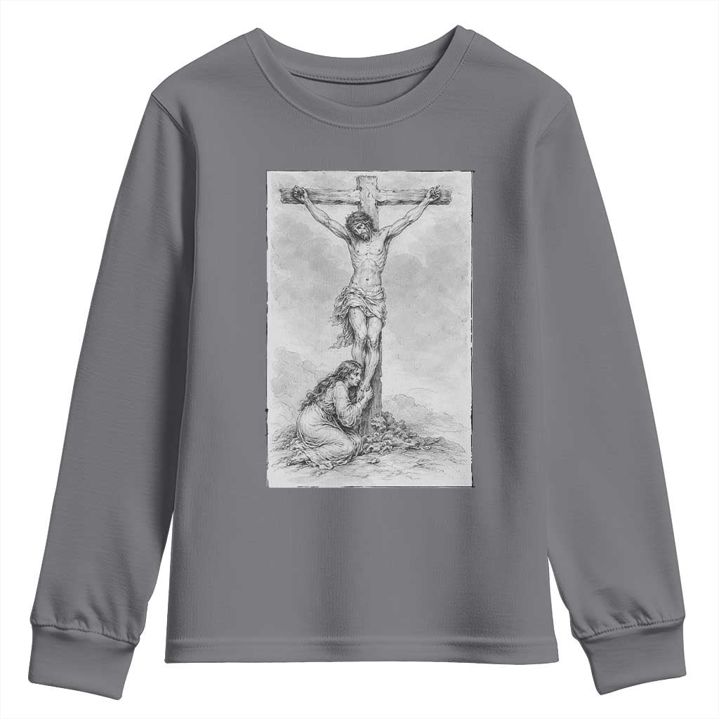 Jesus and St Mary Magdalene At The Cross Youth Sweatshirt Vintage Catholic Lent
