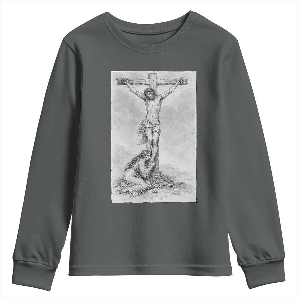 Jesus and St Mary Magdalene At The Cross Youth Sweatshirt Vintage Catholic Lent