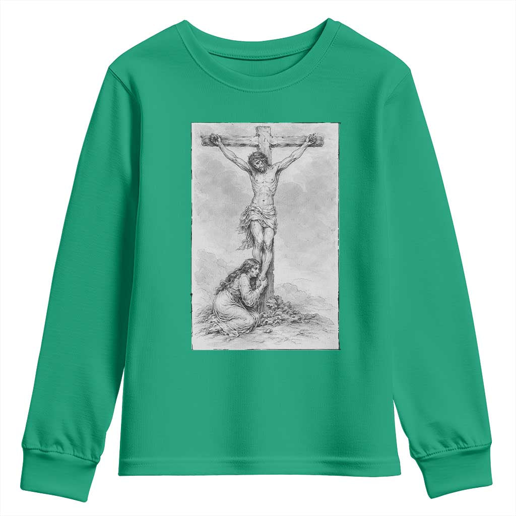 Jesus and St Mary Magdalene At The Cross Youth Sweatshirt Vintage Catholic Lent