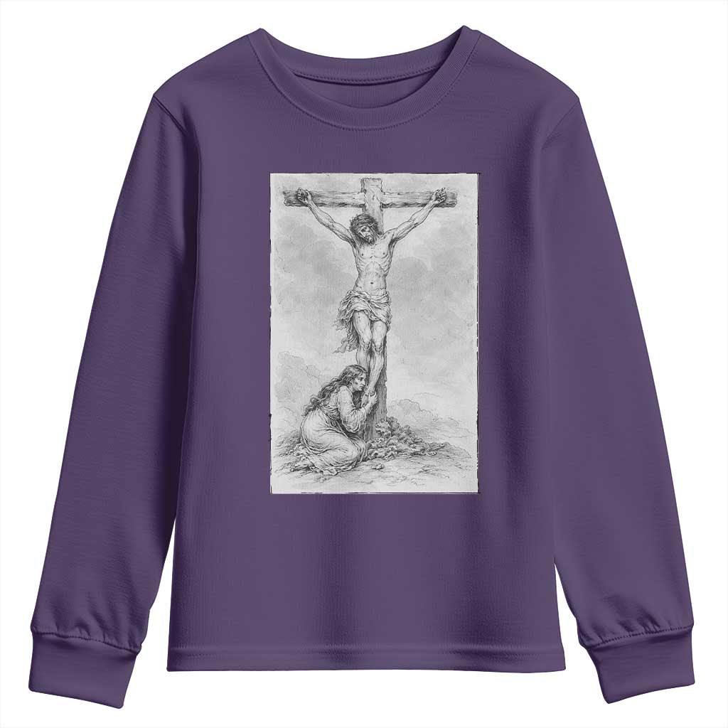 Jesus and St Mary Magdalene At The Cross Youth Sweatshirt Vintage Catholic Lent