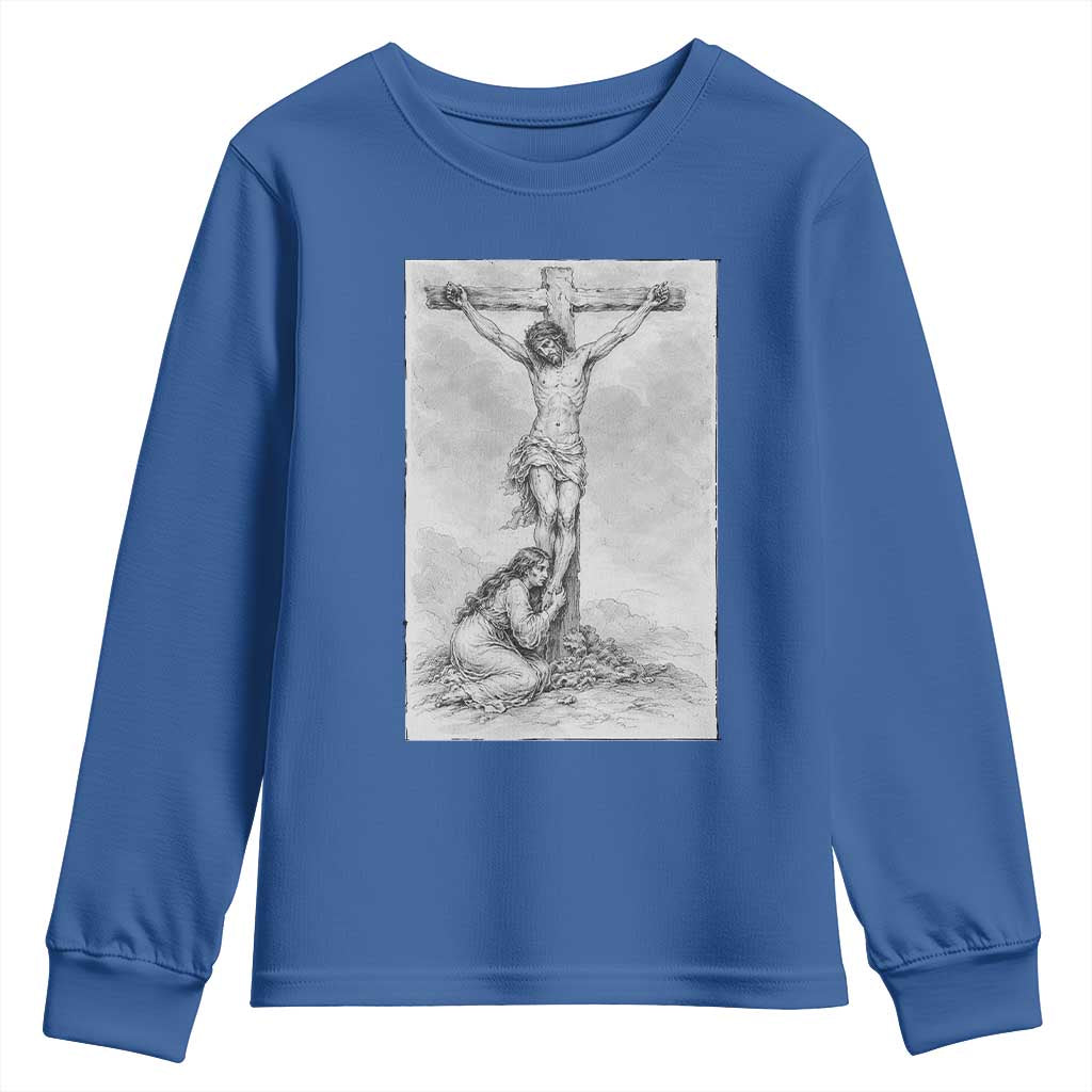 Jesus and St Mary Magdalene At The Cross Youth Sweatshirt Vintage Catholic Lent
