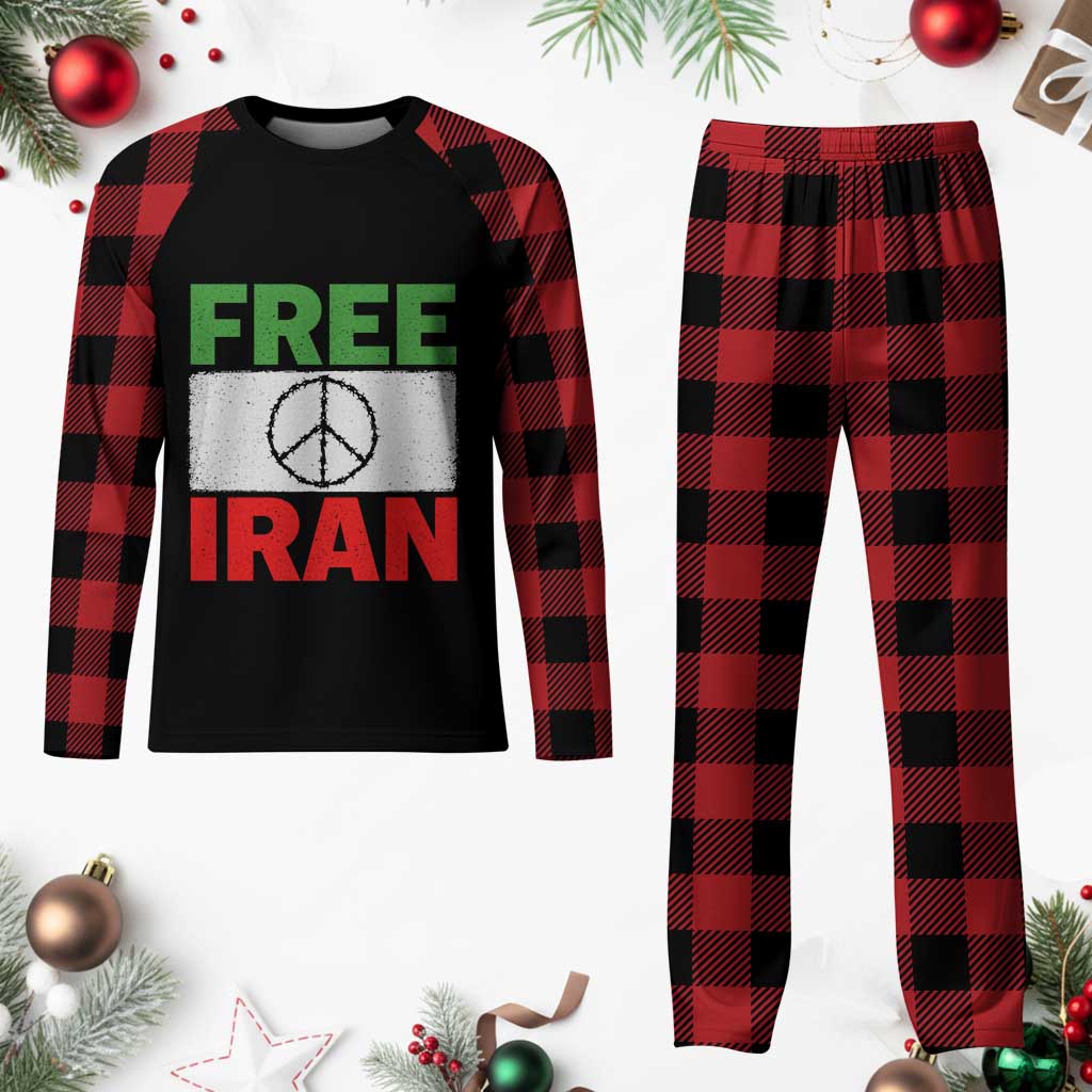Free Iran Plaid Pajama Set Stop War Barbed Wire Peace Sign