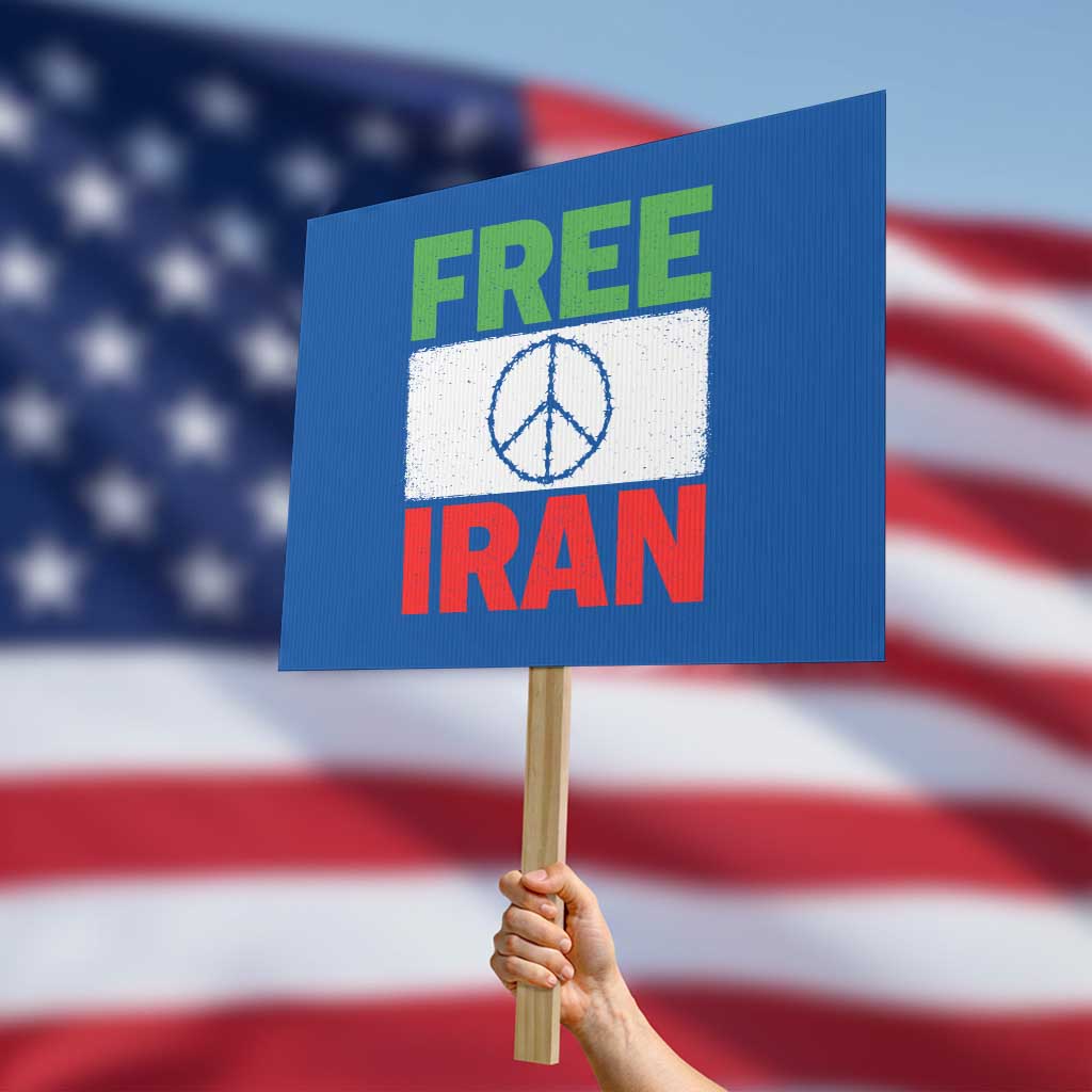 Free Iran Protest Sign Stop War Barbed Wire Peace Sign
