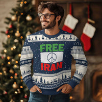 Free Iran Ugly Christmas Sweater Stop War Barbed Wire Peace Sign