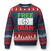 Free Iran Ugly Christmas Sweater Stop War Barbed Wire Peace Sign