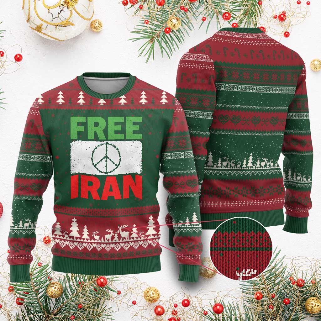 Free Iran Ugly Christmas Sweater Stop War Barbed Wire Peace Sign