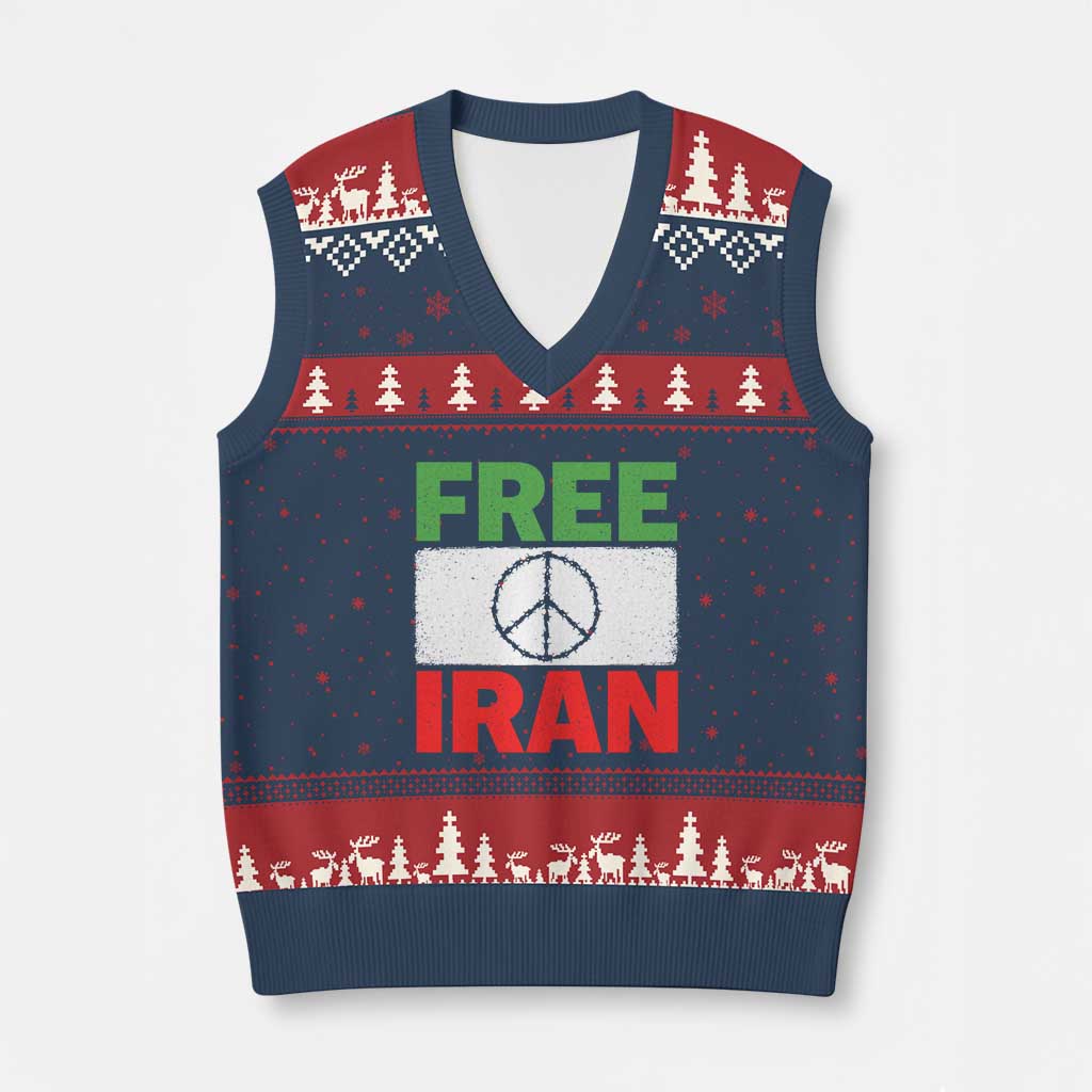 Free Iran V-Neck Knit Sweater Vest Stop War Barbed Wire Peace Sign