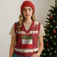 Free Iran V-Neck Knit Sweater Vest Stop War Barbed Wire Peace Sign