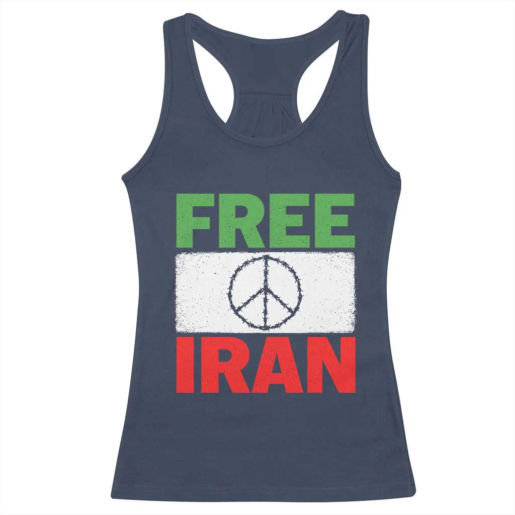 Free Iran Racerback Tank Top Stop War Barbed Wire Peace Sign