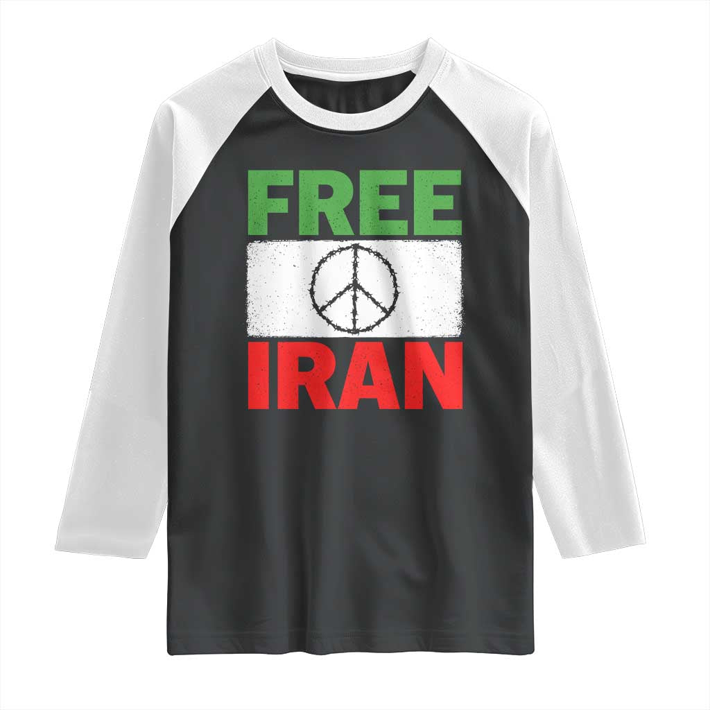 Free Iran Raglan Shirt Stop War Barbed Wire Peace Sign