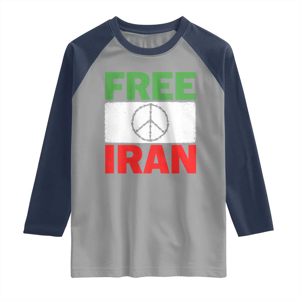 Free Iran Raglan Shirt Stop War Barbed Wire Peace Sign
