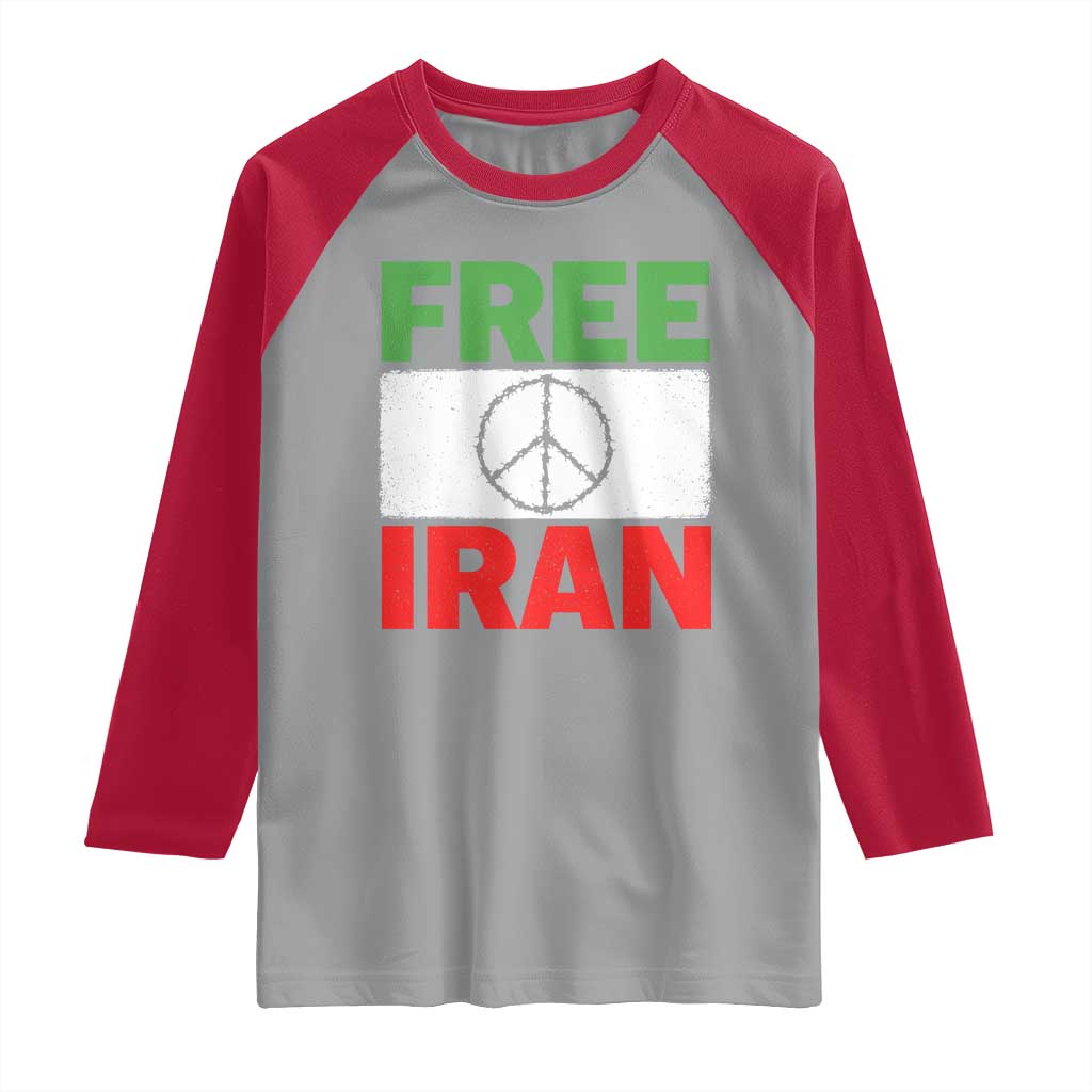 Free Iran Raglan Shirt Stop War Barbed Wire Peace Sign
