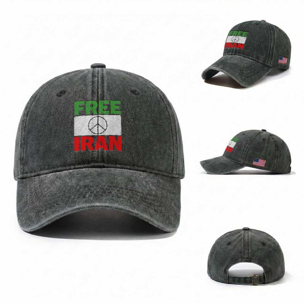 Free Iran Washed Cotton Baseball Cap Stop War Barbed Wire Peace Sign