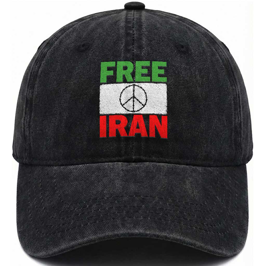 Free Iran Washed Cotton Baseball Cap Stop War Barbed Wire Peace Sign