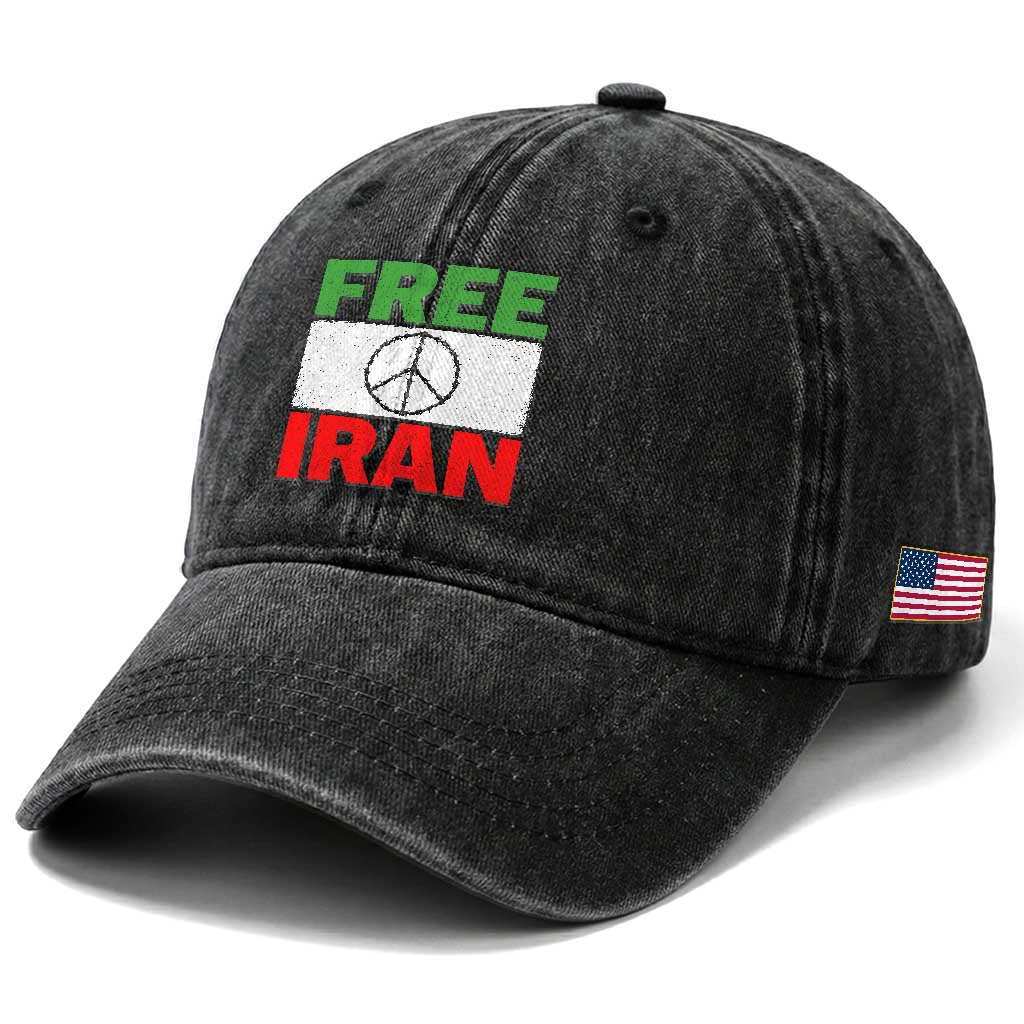 Free Iran Washed Cotton Baseball Cap Stop War Barbed Wire Peace Sign