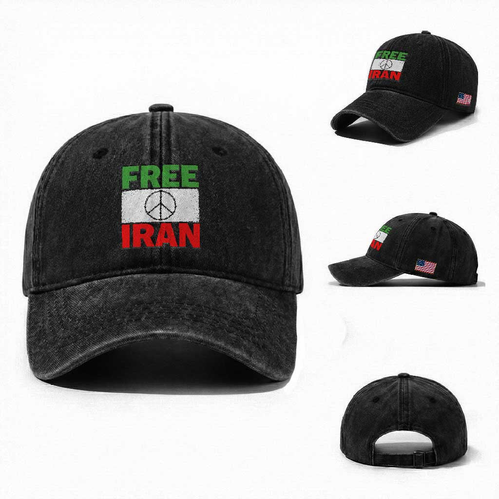 Free Iran Washed Cotton Baseball Cap Stop War Barbed Wire Peace Sign
