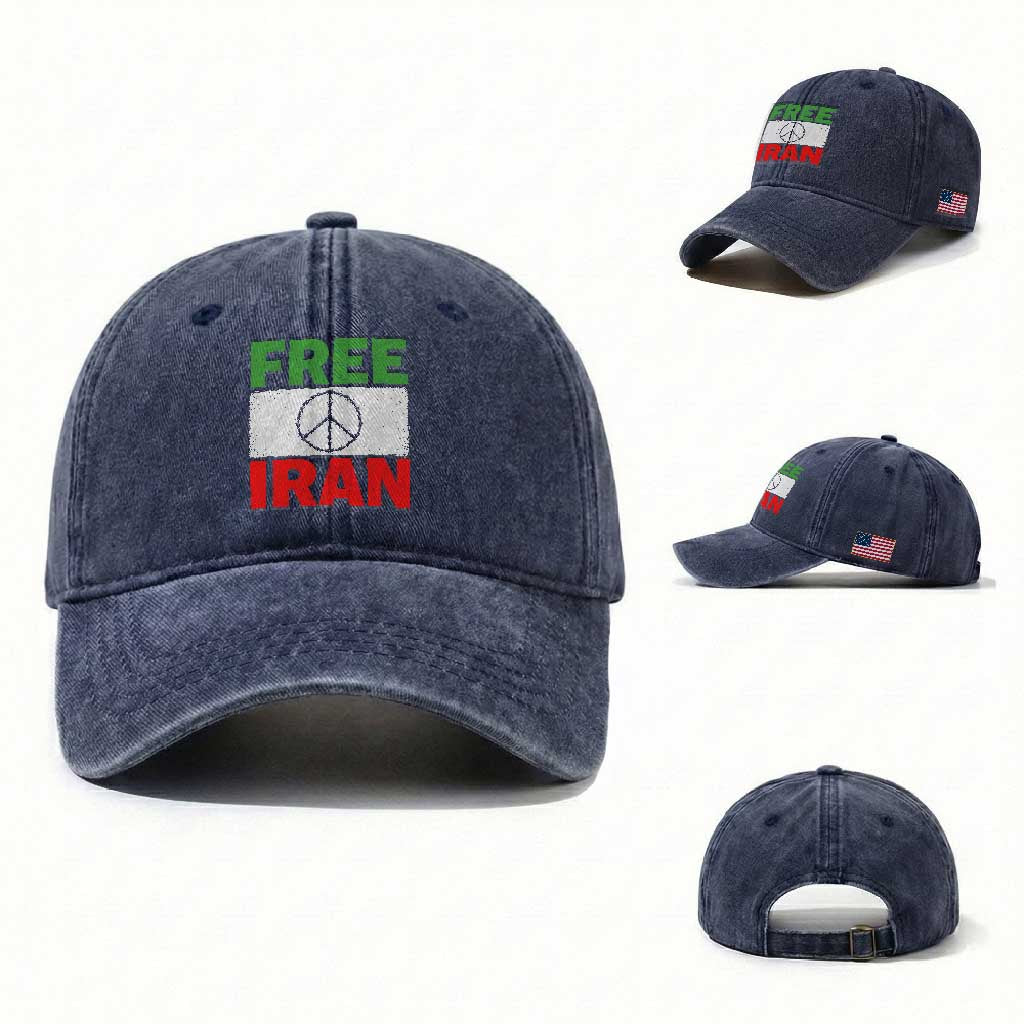Free Iran Washed Cotton Baseball Cap Stop War Barbed Wire Peace Sign