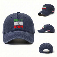 Free Iran Washed Cotton Baseball Cap Stop War Barbed Wire Peace Sign