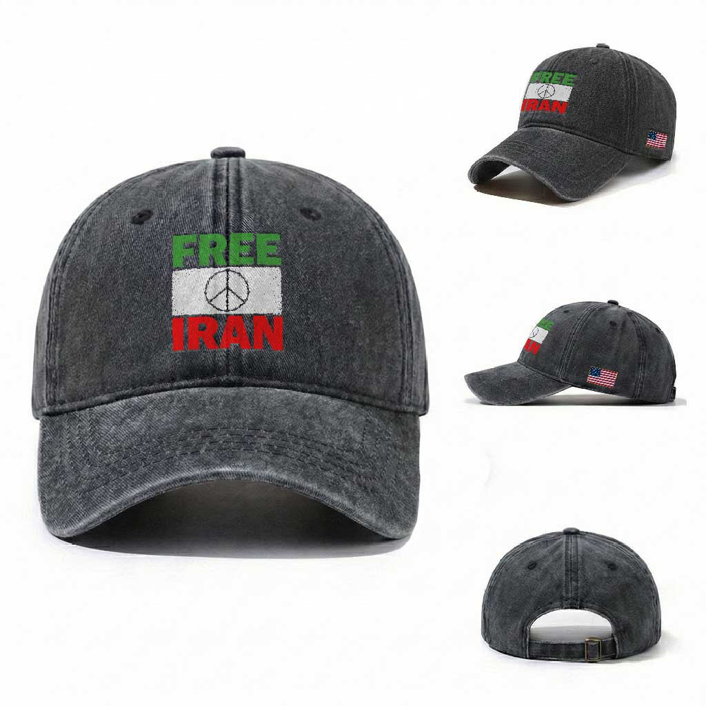 Free Iran Washed Cotton Baseball Cap Stop War Barbed Wire Peace Sign