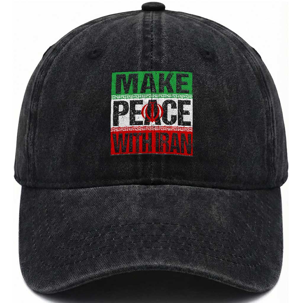 Make Peace With Iran Washed Cotton Baseball Cap Peace Pacifist Stop War In Middle East