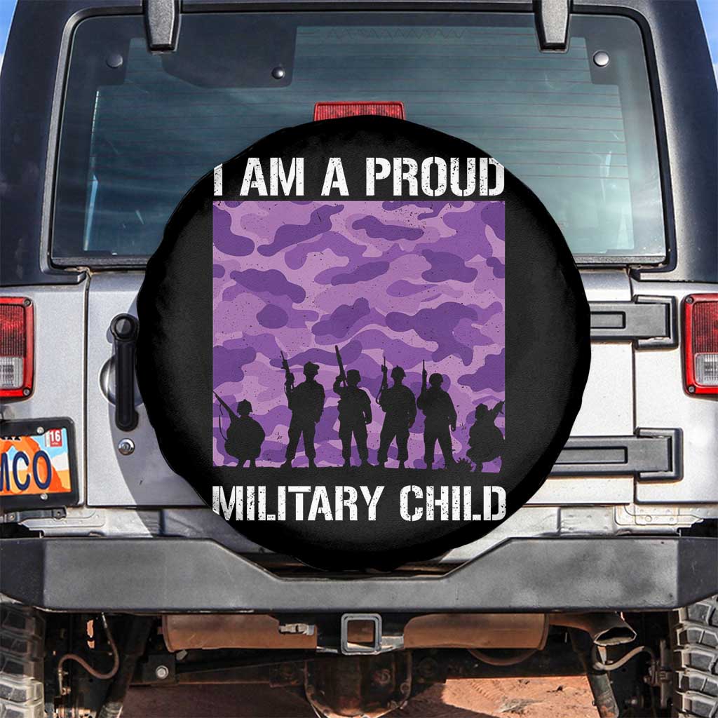I Am A Proud Military Child Spare Tire Cover Military Child Month Purple Camouflage Flag