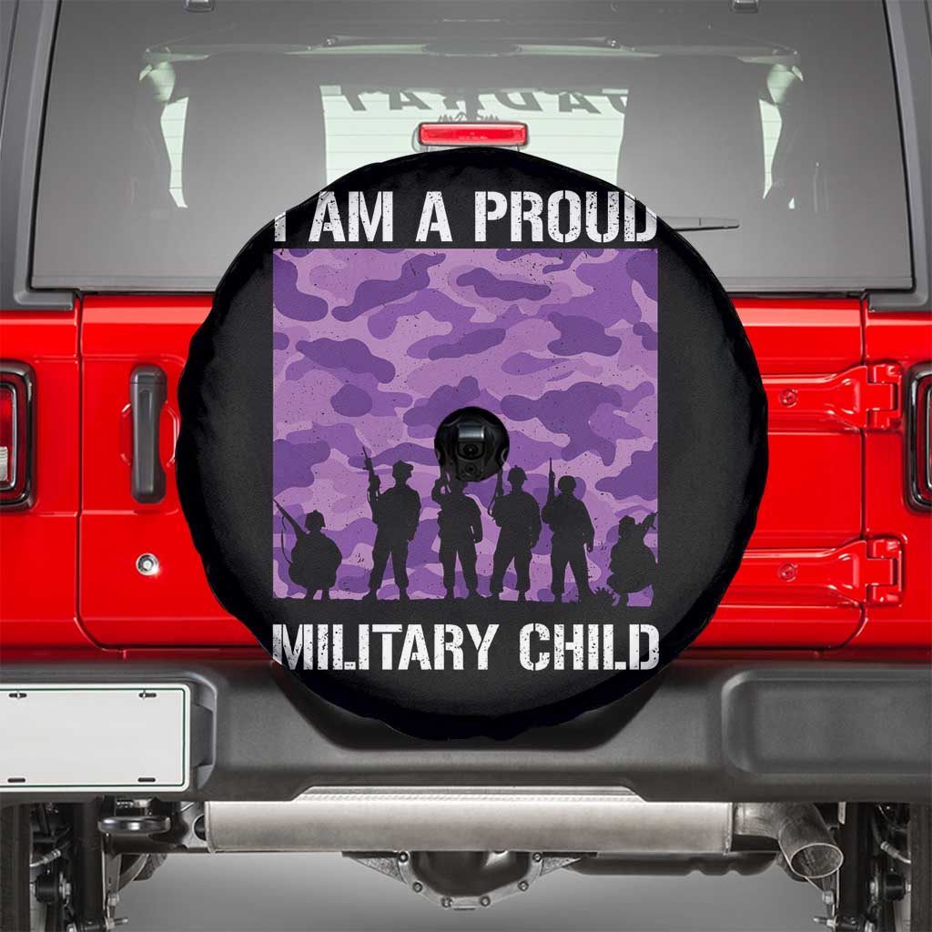 I Am A Proud Military Child Spare Tire Cover Military Child Month Purple Camouflage Flag