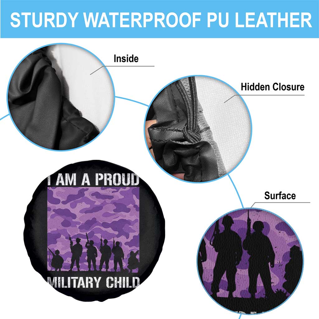 I Am A Proud Military Child Spare Tire Cover Military Child Month Purple Camouflage Flag