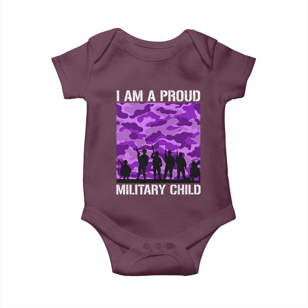 I Am A Proud Military Child Baby Onesie Military Child Month Purple Camouflage Flag